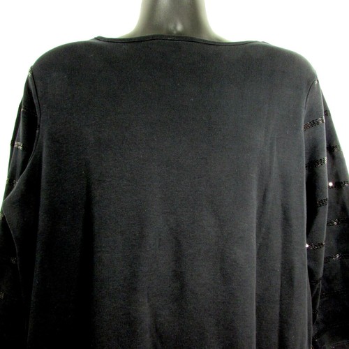 Quacker Factory Shirt Women XL Black Sequin Striped Pullover Knit 3/4 Sleeve - Picture 4 of 7