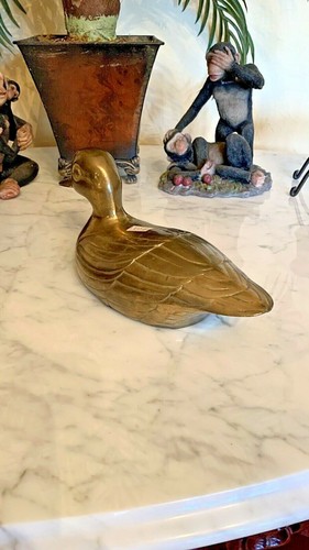 10" Vintage Brass Duck Figurine Paperweight Collectible Bird Water Fowl - Picture 5 of 6