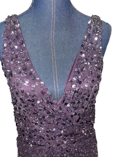 PATRA EGGPLANT PURPLE V Neck Short Sleeve SEQUINED AND BEADED Cocktail DRESS 12 - Picture 5 of 8