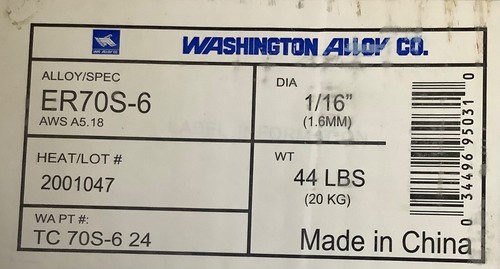 Washington Alloy 44 Lb Spool Mig Welding Wire 70S-6 Mild Steel ( 1/16” X 44 lb.) - Picture 2 of 4