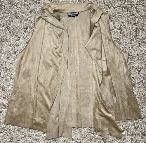 Marc Bouwer Vest Cardigan Womens 1X Brown Tan Faux Suede Sleeveless Open