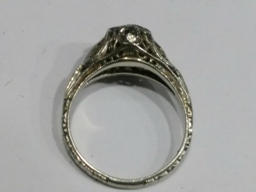 Antique Deco Diamond & Sapphire 18K White Gold Ladies Ring Size 6.25 - Picture 5 of 12