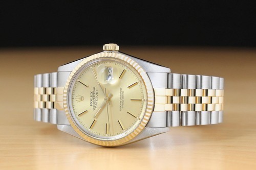 ROLEX MENS DATEJUST 16013 18K YELLOW GOLD STEEL CHAMPAGNE DIAL TWO TONE WATCH - Picture 2 of 9