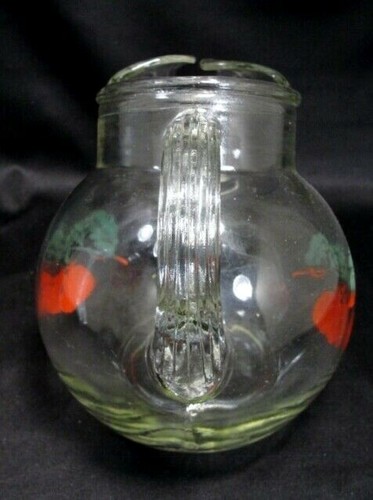 Vintage 50's Clear Glass Ball Pitcher Red Tomatoes 6" Juice w lip EXC - Picture 3 of 5