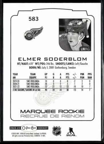 2022-23 O-Pee-Chee Elmer Soderblom RC #583 - Picture 2 of 2