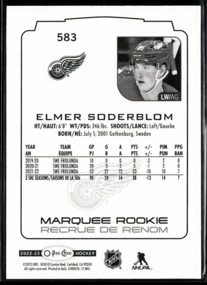 2022-23 O-Pee-Chee Elmer Soderblom RC #583 - Image 2 of 2