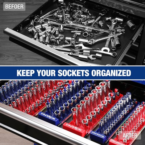 WORKPRO 4PC/8PC Socket Organizer Set Socket Holder Tray 1/4" 3/8" 1/2 SAE/Metric - Picture 25 of 27