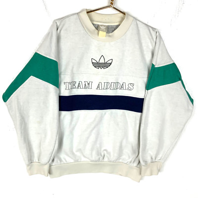Sweat col rond vintage équipe Adidas taille L blanc grand points de vente logo trèfle années 90