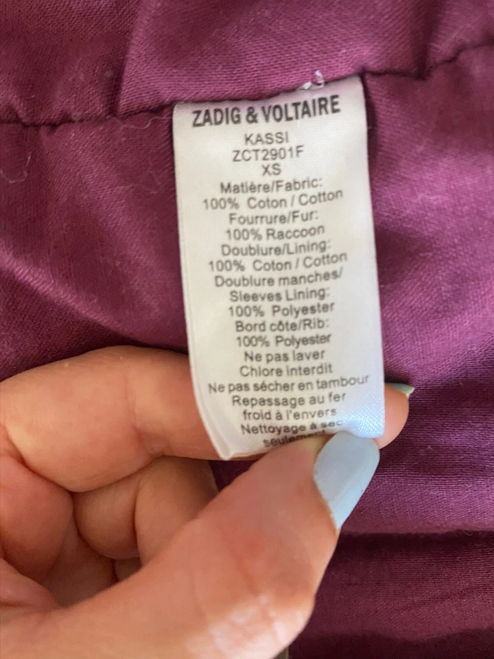 zadig & Voltaire Army Olive Green Cargo Kassi jacket Raccoon Fur Collar XS - Image 3 of 4