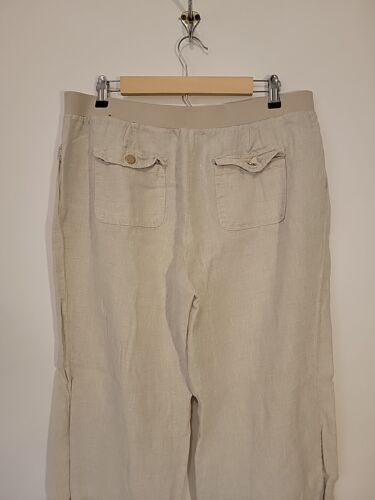 Pantalone donna JM Collection lino beige vita media comodo gamba larga taglia 14 - Foto 4 di 8