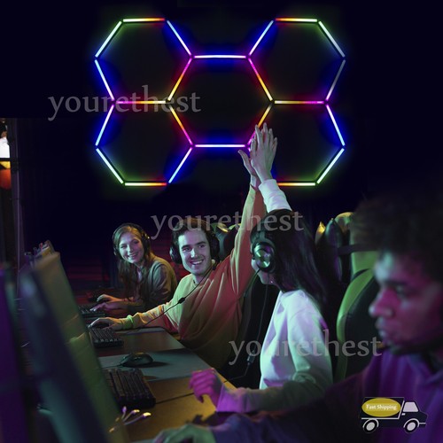 5 Grids RGB Hexagon LED Lighting Car Detail Garage Workshop Retail Warehouse Gym - Picture 11 of 19