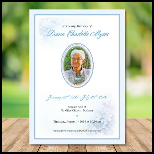 Forget Me Not Flowers Funeral Order of Service Hymn Sheet Folded Card Memorial