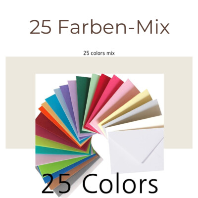  25 bunte Briefumschläge in 25 unterschiedlichen Farben als Set, zum Basteln