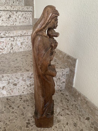 Alte Heiligenfigur, Madonna mit Kind  handgeschnitzte Holzfigur. - Bild 7 von 10