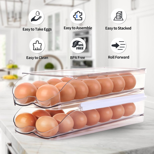 Egg Holder for Fridge, Automatic Rolling Egg Container for Refrigerator, Stac... - Picture 4 of 12
