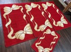 ROMANY GYPSY WASHABLES FULL SET OF 4 MATS-RUGS RIBBON RED/BEIGE NON SLIP LARGE X