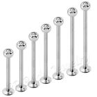 Steel Labret Cheek Piercing 1/2" to 1" Pair 18G 16G 14G Gem Top 316L Surgical