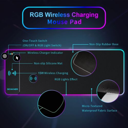 RGB Gaming Mouse Pad with Wireless Charging, Large Mouse Pad with LED Light, ... - Picture 2 of 7