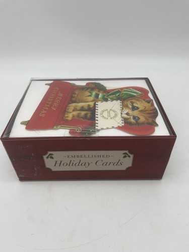 New Sealed Punch Studio Embellished Christmas Boxed Cards, Kitty on Chair - Picture 4 of 5