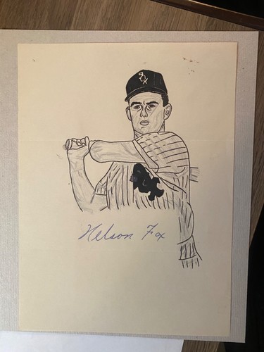 Handgezeichnete Baseballzeichnung von Nellie Fox handsigniert - Bild 1 von 5