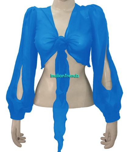 Chiffon Tie Top Belly Dance Wrap Choli Gypsy Haut Orientale Blouse Harem Slit - Picture 9 of 44