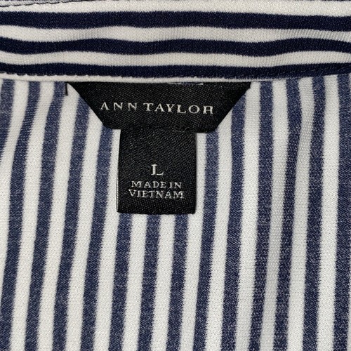 Top Ann Taylor Azul Profundo Blanco Rayas Mujer L Botón Frontal Pestaña Enrollable Mangas - Imagen 4 de 17