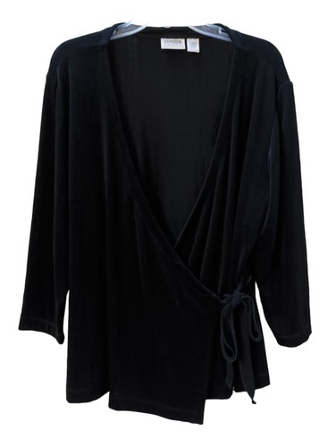Chicos Travelers Damen Größe 3 Schwarz Wickeljacke V-Ausschnitt Stretch Strick 3/4 Arm - Bild 5 von 7