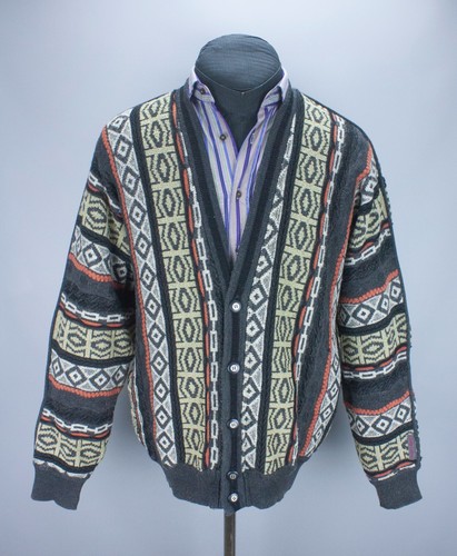 Mens Carlo Colucci Cardigan Multicolor Jumper Wool Blend Size 54 Retro - Picture 2 of 14
