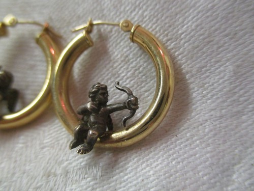 Vintage Peter Brams Design 10K Gold & Sterling Creolen Cherubs mit Schleifen - Bild 3 von 4