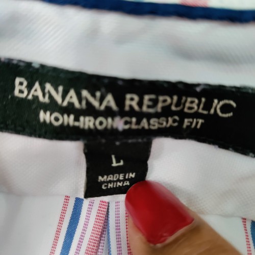 BANANA REPUBLIC Men L Non Iron Classic Fit Red/Blue Button Travel Casual Shirt - Picture 2 of 7