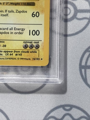 PSA 5 ZAPDOS 16/102 SHADOWLESS Base Set EX holo rare Pokemon card 0099 - Picture 4 of 6