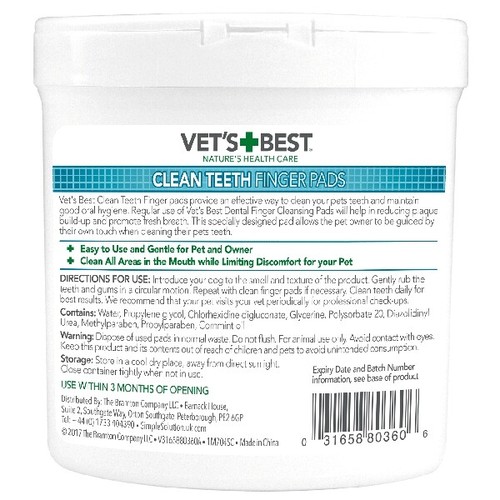 Vet's Best 50 Pack Clean Teeth Finger Pads for Dogs Mint Flavoured Easy