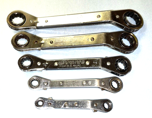 SNAP-ON TOOLS 5 PIECE SAE. 25 DEGREE OFFSET RATCHETING BOX END WRENCHES 12 POINT - Picture 13 of 15