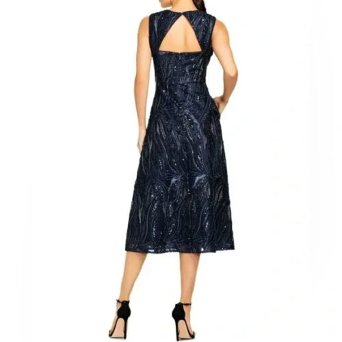 AIDAN MATTOX Embellished Zippered Sleeveless A-Line Midi NWT Size 4 Twilight - Picture 2 of 10