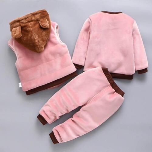Boys Girls Clothing 2 pc 3 Pc Set Tricken Hooded Tops Pants Warm Outerwear Gift - Picture 4 of 41