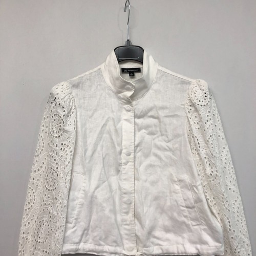 NWT INC Women 100% Linen Snap Button Eyelet Jacket Size Large White B286 -20 - Picture 11 of 15