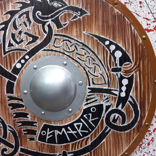 24'' Medieval Wooden Dragon Viking Authentic Battle Warrior Handmade Shield - Picture 3 of 6