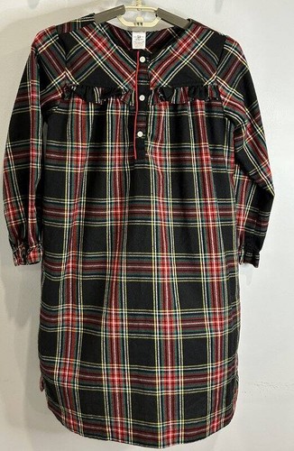 Crewcuts J Crew Holiday Christmas Plaid Girls Nightgown Pajamas Black Ruffle 12 - Picture 1 of 8