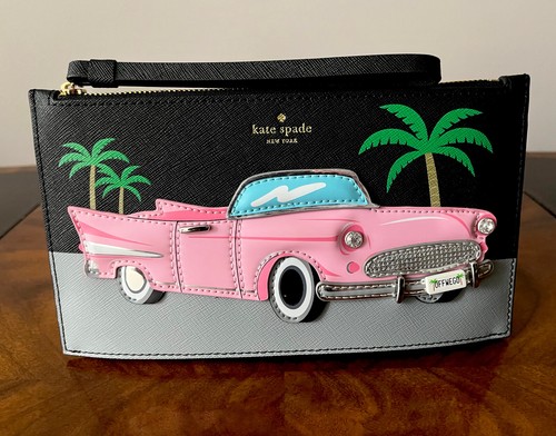 NWT Kate Spade CHECKING IN 3D Vintage Pink Convertible Cadillac Phone Wristlet