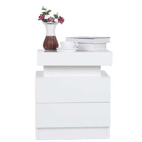 White High Gloss Bedside Table Lamp Nightstand with 2 Drawer For Bedroom UK New - Picture 10 of 16