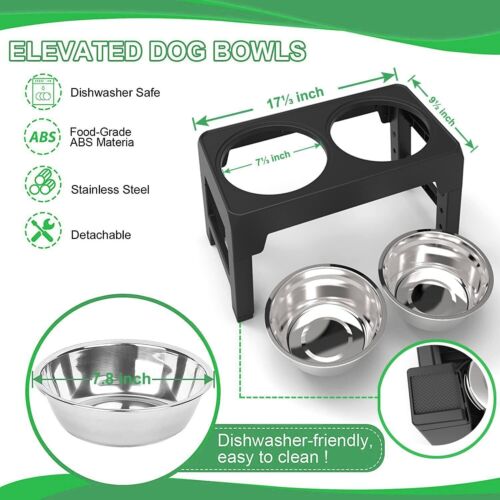 Adjustable Double Bowl Dog Cat Feeder Elevated Raised Stand Feeding Food+2xBowls - Picture 3 of 12