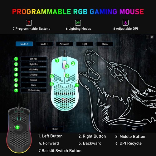 ZIYOU LANG M1 Wired RGB Lightweight Gaming Maus, 6400DPI, ultraleichte Honeycomb - Afbeelding 33 van 35