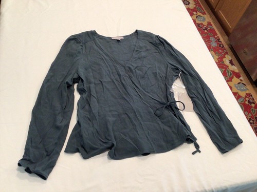 Chelsea 28 Tie Waist Wrap Blue Slate Top New With Tags NWT  Size Large - Picture 5 of 10