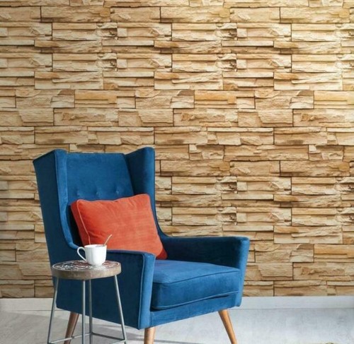 3D Textured Shades of Brown Stacked Stone Unpasted Wallpaper RN1042 - Picture 2 of 6