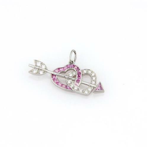 Tiffany Hearts Pendant Diamond Sapphire Platinum Arrow Style