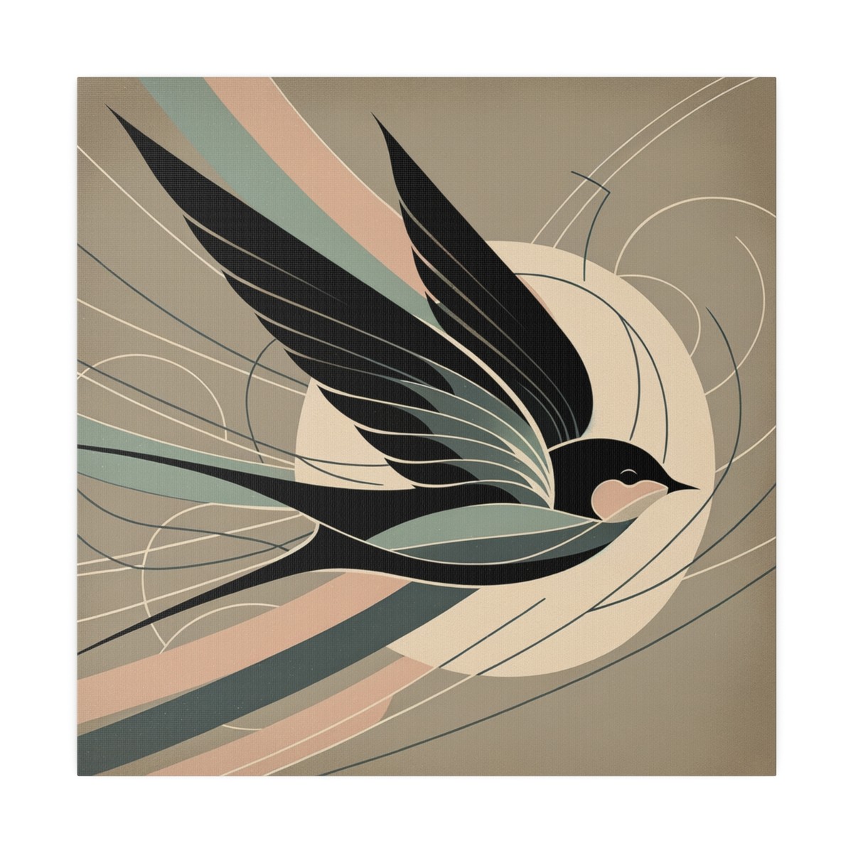 Matte Canvas Wall Art Minimalist Swallow Pastel Abstract Nature