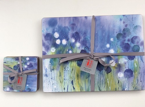 Set of 4 Placemats & Coasters Table Place Settings Cornflower Blue Cork Back - Picture 3 of 3
