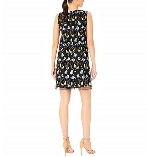 TAHARI Women's Sleeveless Black Shimmery Embroidered Lace Floral Dress Sz 6 - Picture 3 of 4
