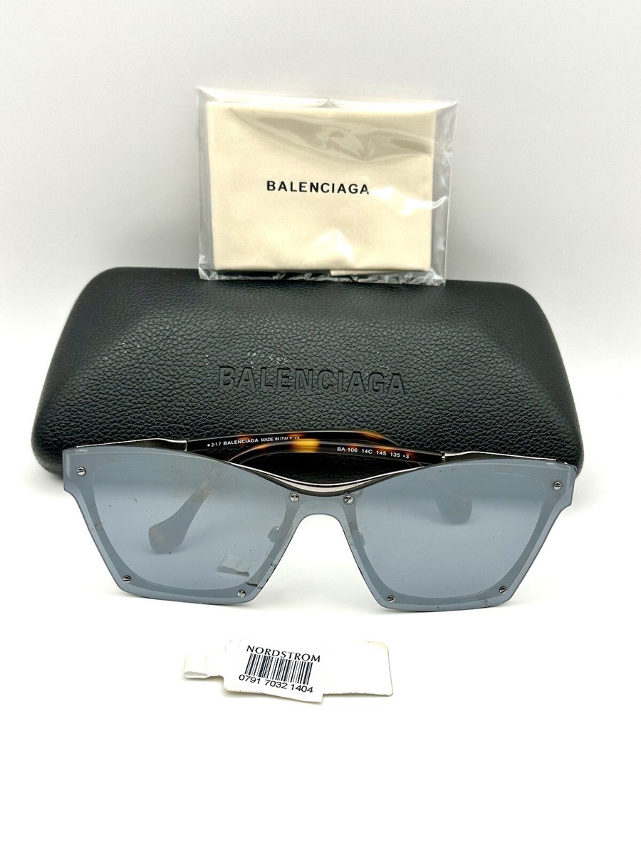 Balenciaga Sunglasses BA106 14C Silver Tortoise Mirrored Cat