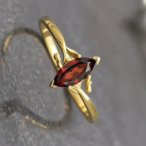 2Ct Marquise Cut Garnet Wedding Anniversary Solitary Ring 14k Yellow Gold Plated - Picture 4 of 9